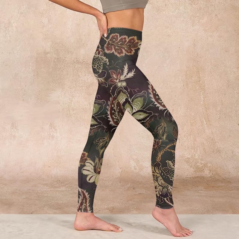 Nimara Ritual Olive Florals Print Sports Fitness Leggings Women's Yoga Pants