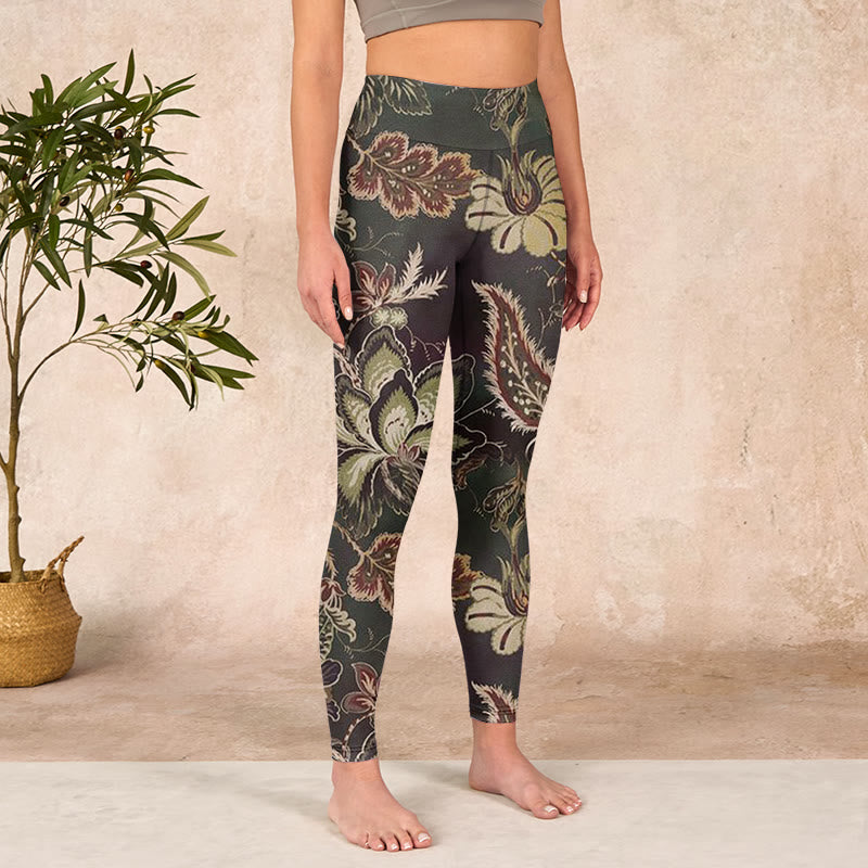Nimara Ritual Olive Florals Print Sports Fitness Leggings Women's Yoga Pants