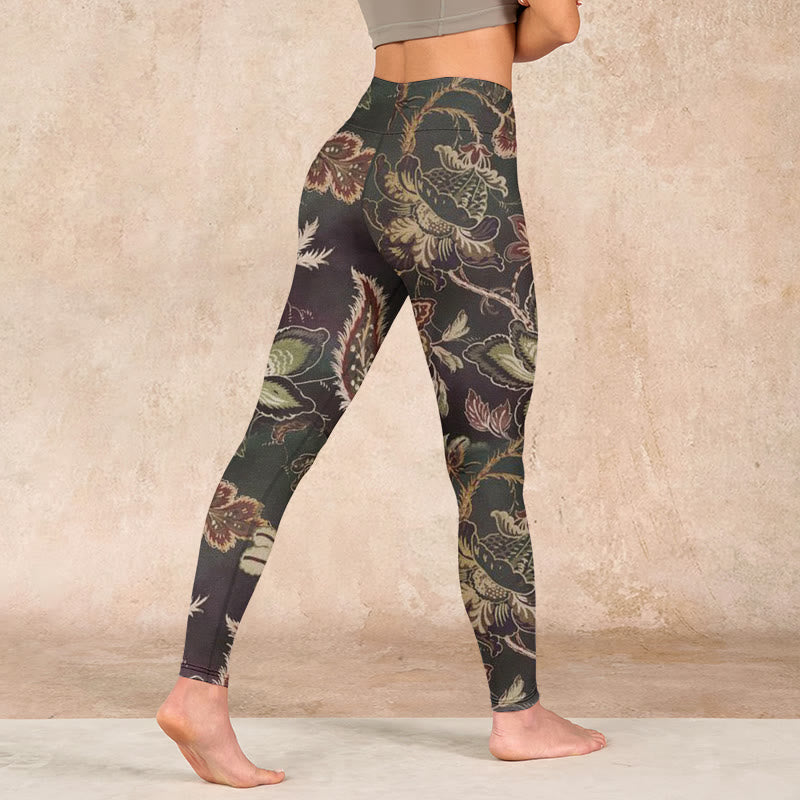 Nimara Ritual Olive Florals Print Sports Fitness Leggings Women's Yoga Pants
