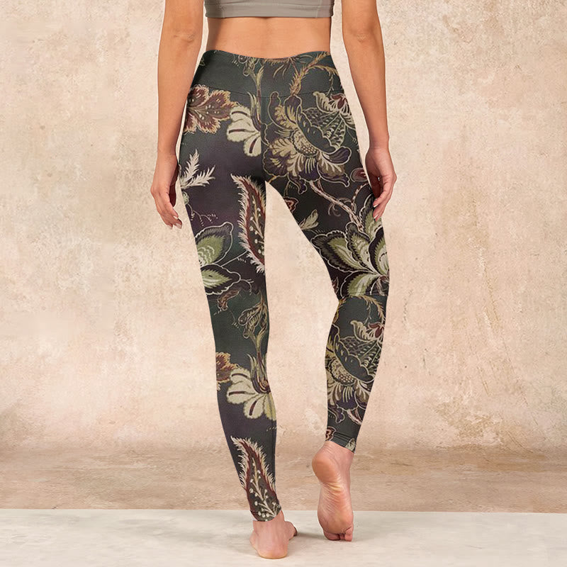 Nimara Ritual Olive Florals Print Sports Fitness Leggings Women's Yoga Pants