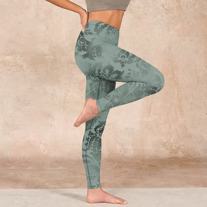 Nimara Ritual Casual Flower Leaves Print Gym Fitness Leggings Women's Yoga Pants