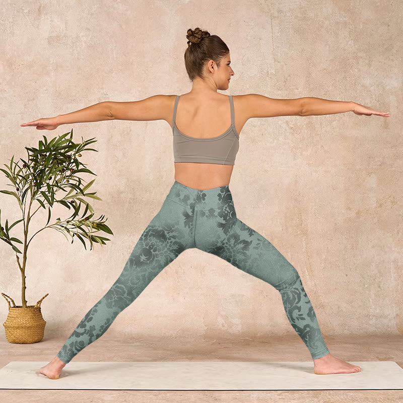 Nimara Ritual Casual Flower Leaves Print Gym Fitness Leggings Women's Yoga Pants