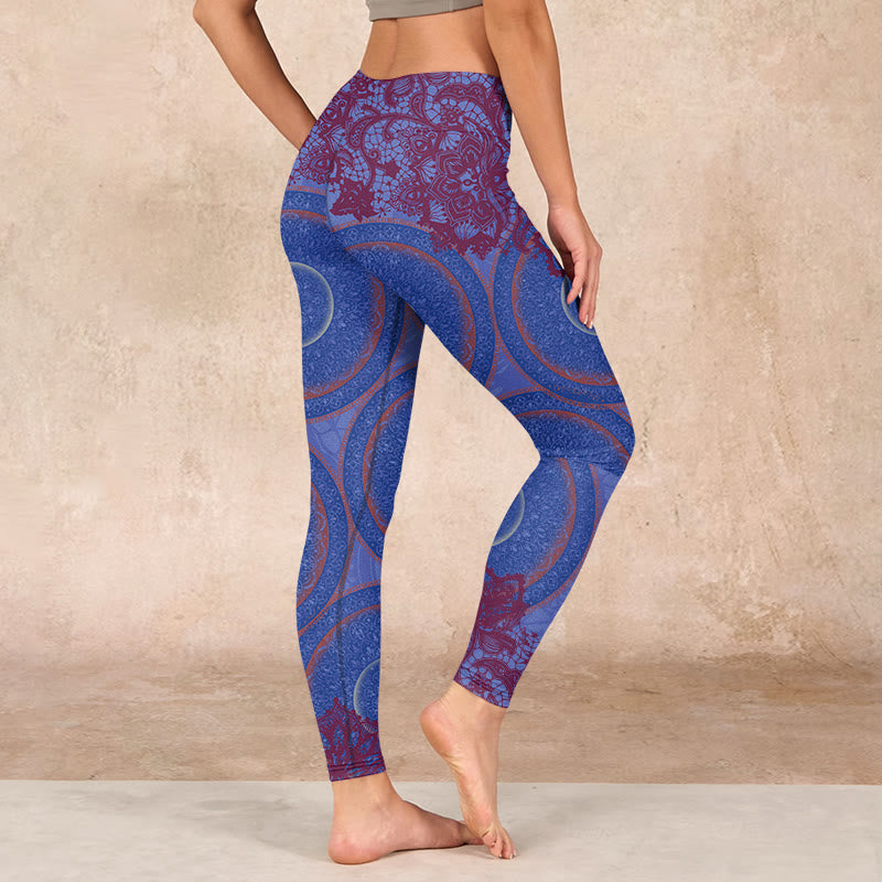 Nimara Ritual Purple Compass Mandala Flower Print Gym Fitness Leggings Women's Yoga Pants