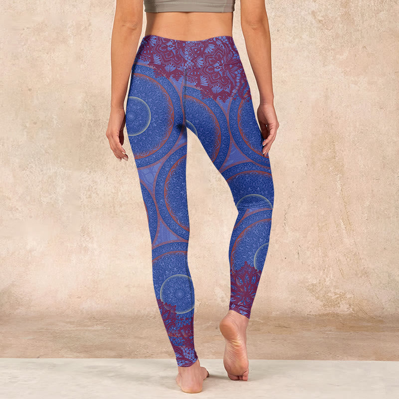 Nimara Ritual Purple Compass Mandala Flower Print Gym Fitness Leggings Women's Yoga Pants