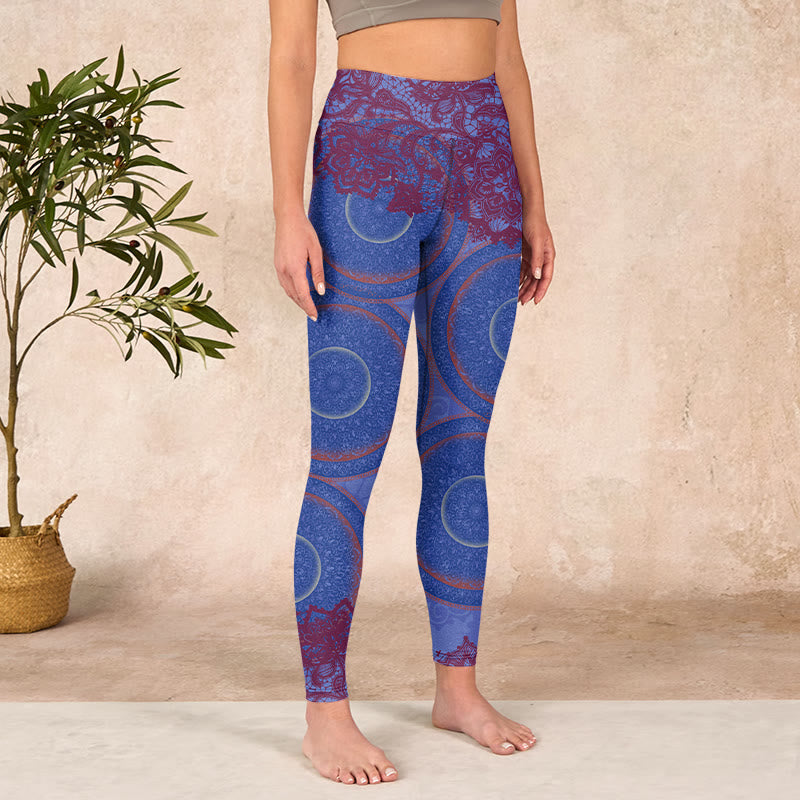 Nimara Ritual Purple Compass Mandala Flower Print Gym Fitness Leggings Women's Yoga Pants