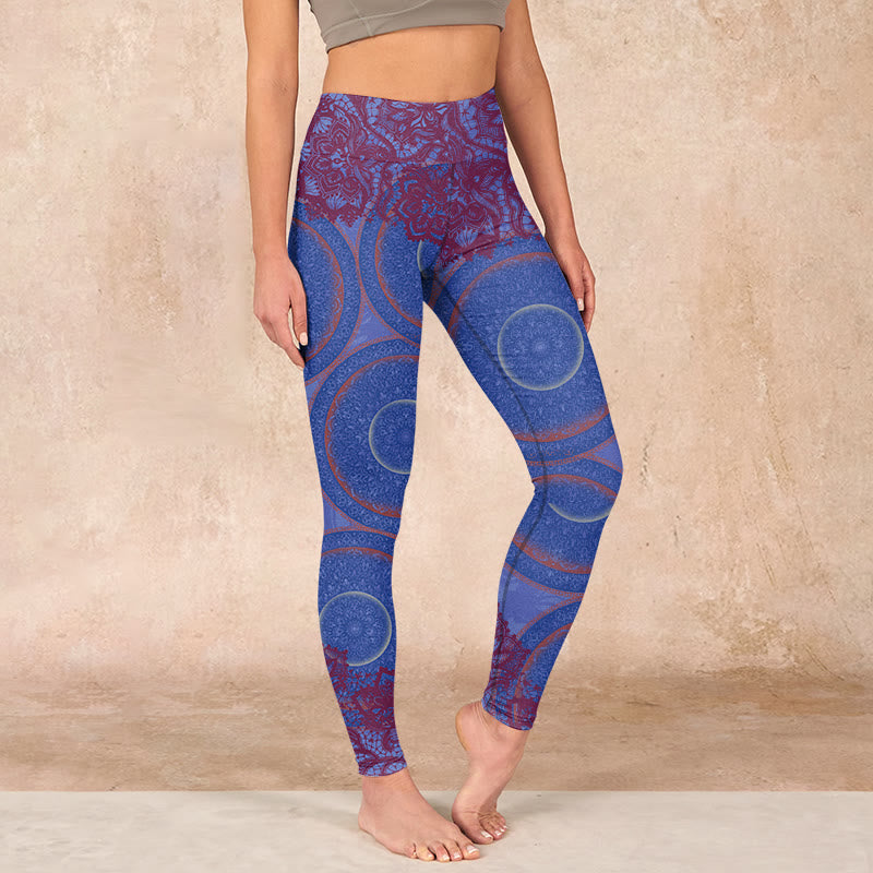 Nimara Ritual Purple Compass Mandala Flower Print Gym Fitness Leggings Women's Yoga Pants