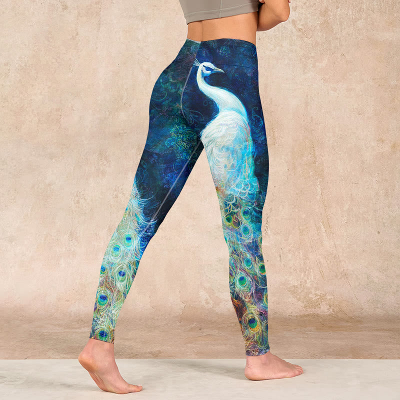 Nimara Ritual Blue Peacock Colorful Feathers Print Gym Leggings Women's Yoga Pants
