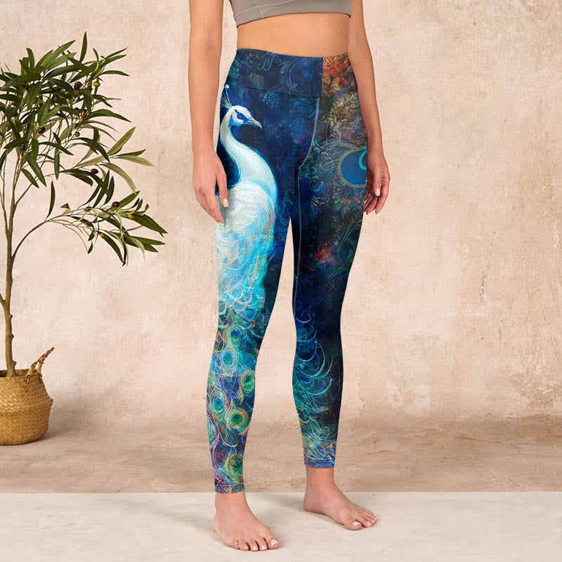 Nimara Ritual Blue Peacock Colorful Feathers Print Gym Leggings Women's Yoga Pants