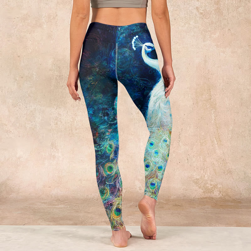 Nimara Ritual Blue Peacock Colorful Feathers Print Gym Leggings Women's Yoga Pants