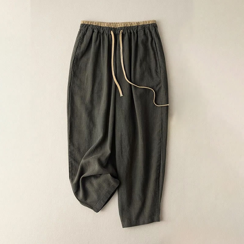 Nimara Ritual Casual Solid Color Cotton Linen Drawstring Women's Pants With Pockets