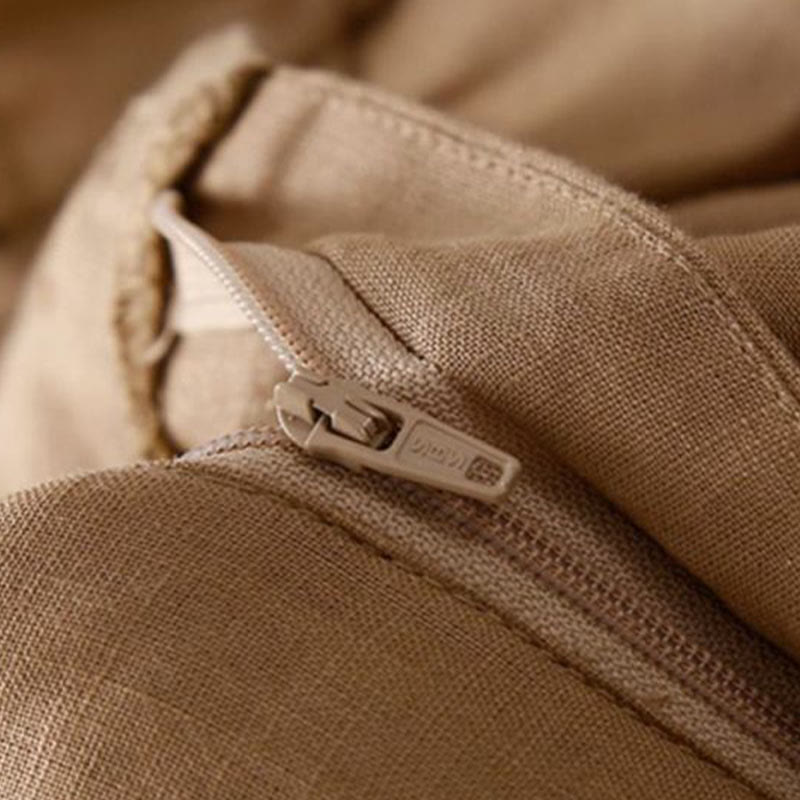 Nimara Ritual Plain Color Pleated Zipper Button Cotton Linen Women's Shorts With Pockets