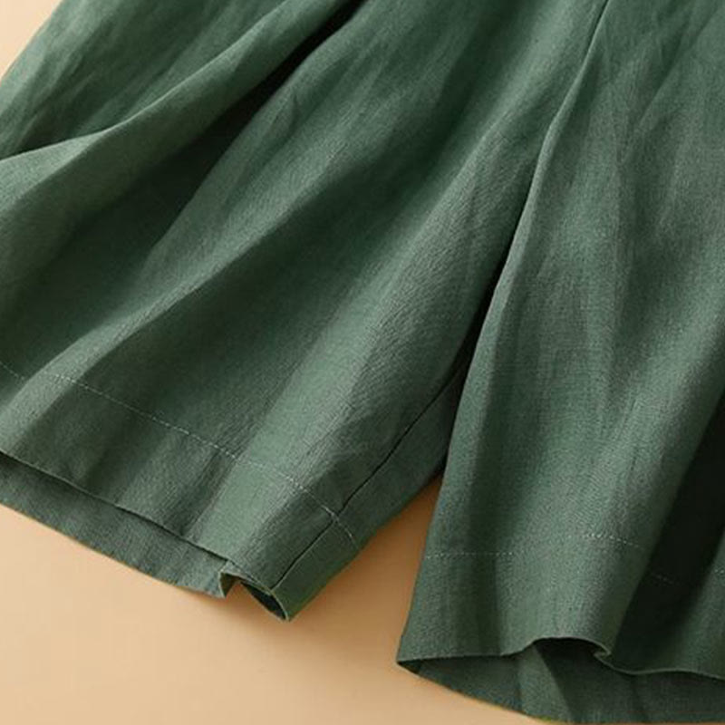 Nimara Ritual Plain Color Pleated Zipper Button Cotton Linen Women's Shorts With Pockets