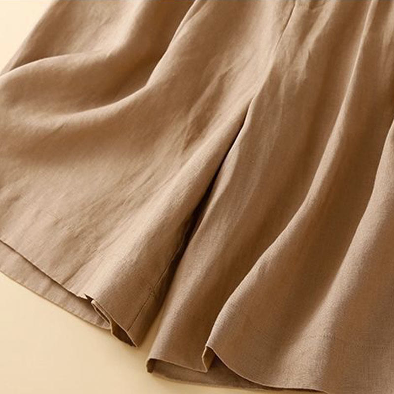 Nimara Ritual Plain Color Pleated Zipper Button Cotton Linen Women's Shorts With Pockets
