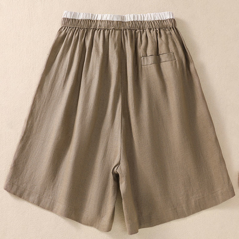 Nimara Ritual Solid Color Contrast Color Waist Lace-up Cotton Linen Women's Shorts With Pockets