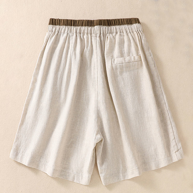 Nimara Ritual Solid Color Contrast Color Waist Lace-up Cotton Linen Women's Shorts With Pockets