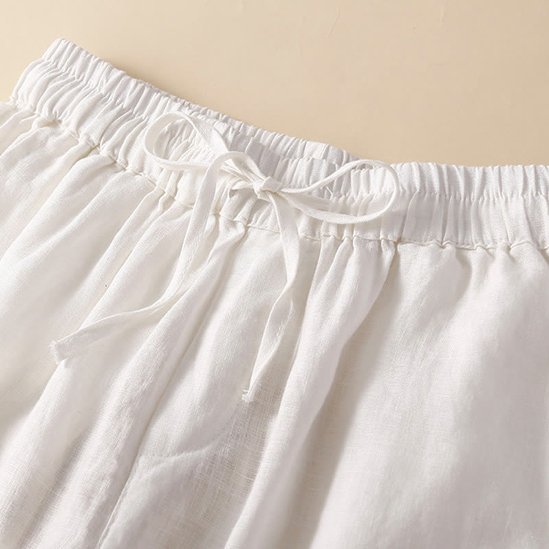 Nimara Ritual Plain Color Bottom Hollow Lace Design Lace-up Cotton Women's Shorts With Pockets
