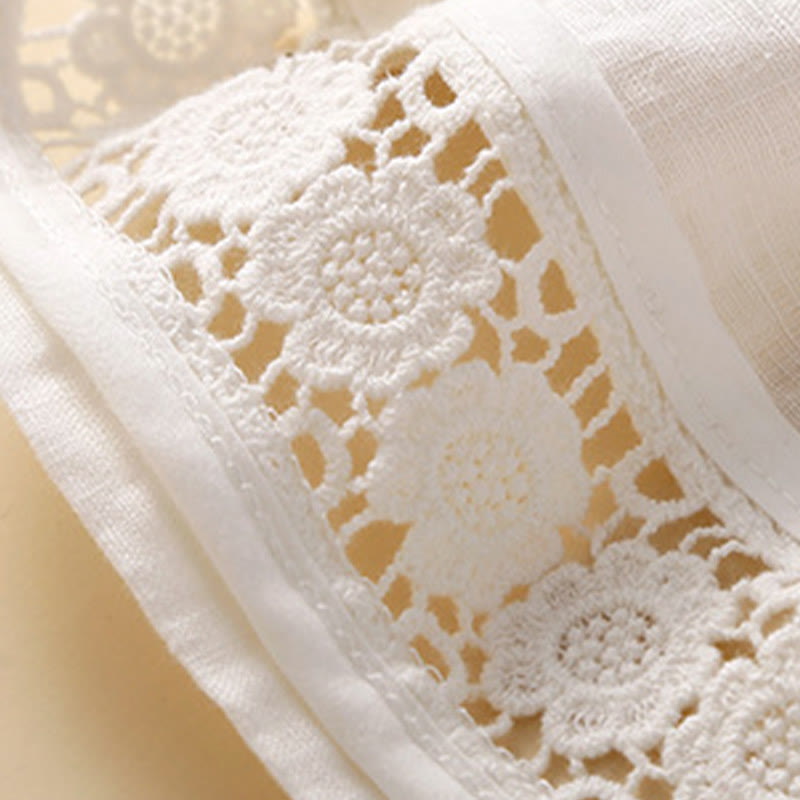 Nimara Ritual Plain Color Bottom Hollow Lace Design Lace-up Cotton Women's Shorts With Pockets