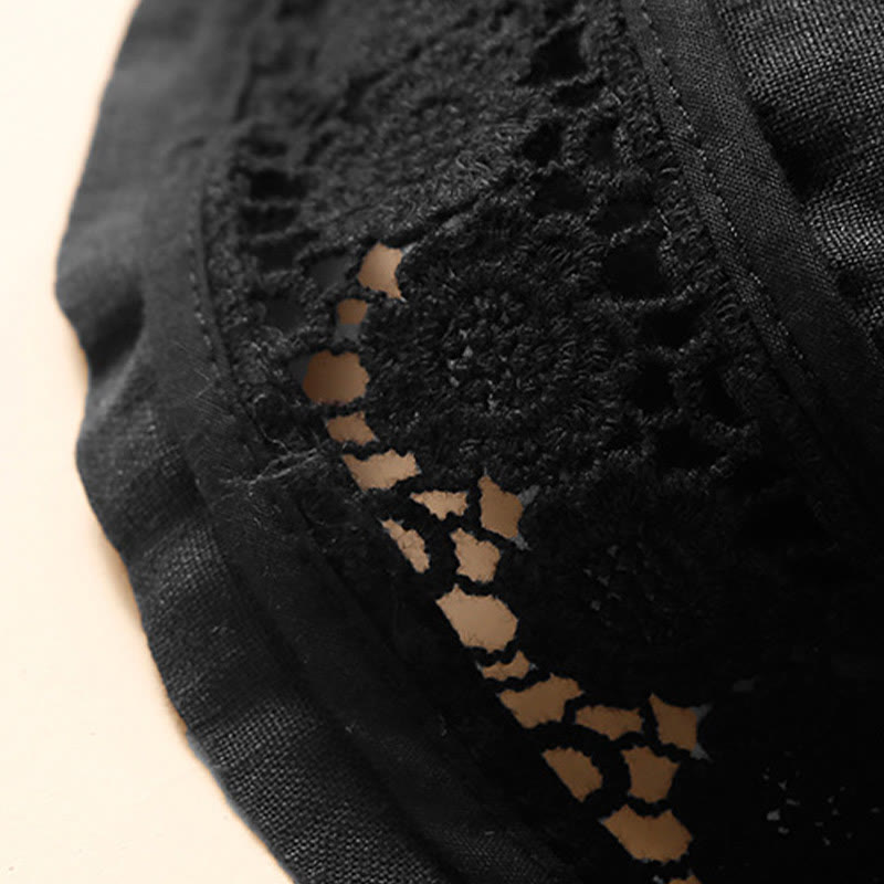 Nimara Ritual Plain Color Bottom Hollow Lace Design Lace-up Cotton Women's Shorts With Pockets