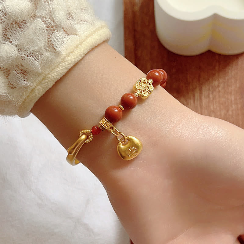 Nimara Ritual South Red Agate Fu Character Ingot Half Bracelet