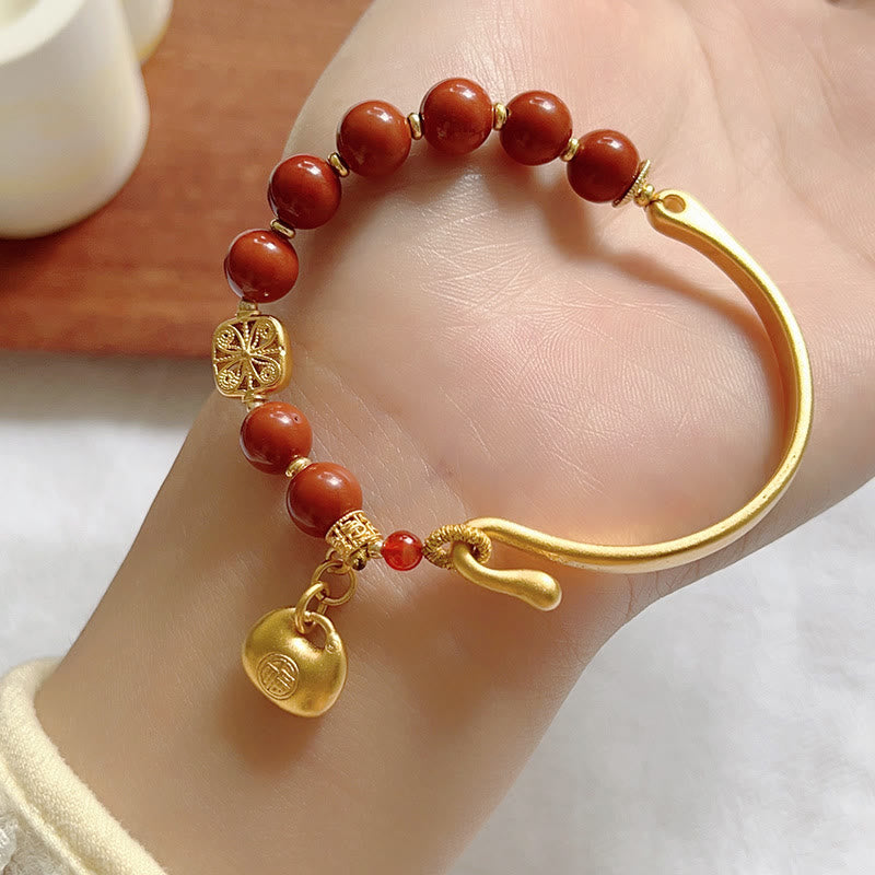 Nimara Ritual South Red Agate Fu Character Ingot Half Bracelet