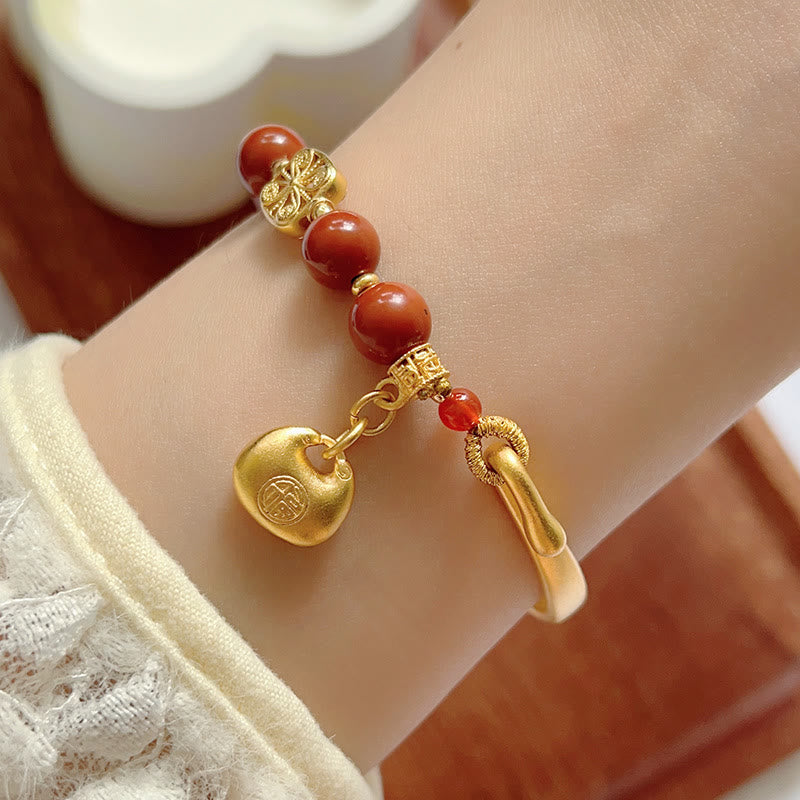 Nimara Ritual South Red Agate Fu Character Ingot Half Bracelet