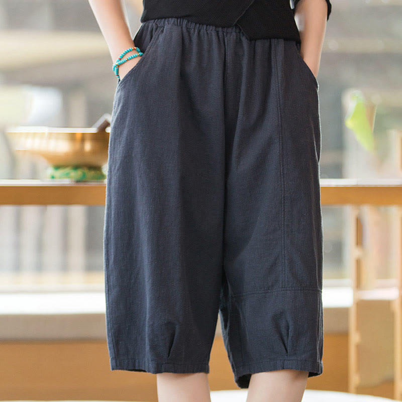 Nimara Ritual Casual Plain Color Cotton Ramie Women's Shorts With Pockets