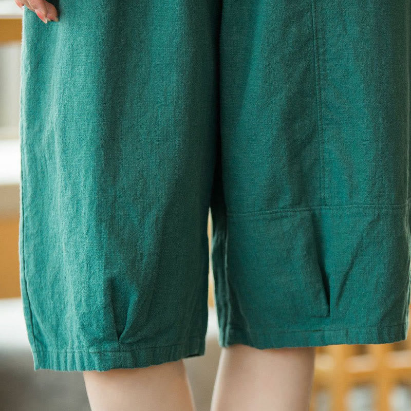 Nimara Ritual Casual Plain Color Cotton Ramie Women's Shorts With Pockets