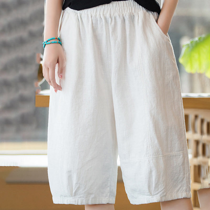 Nimara Ritual Casual Plain Color Cotton Ramie Women's Shorts With Pockets