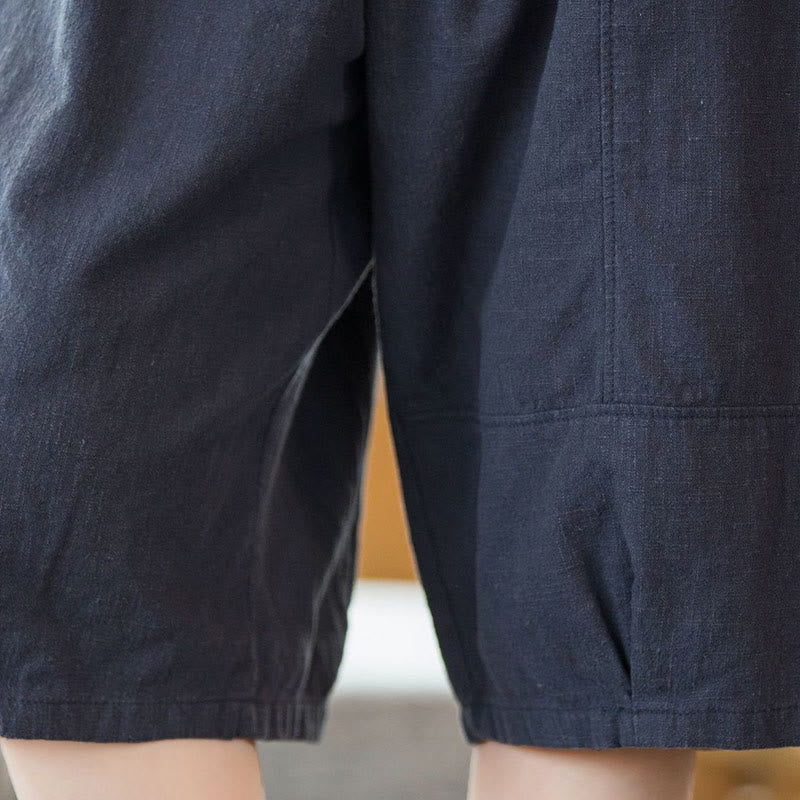 Nimara Ritual Casual Plain Color Cotton Ramie Women's Shorts With Pockets