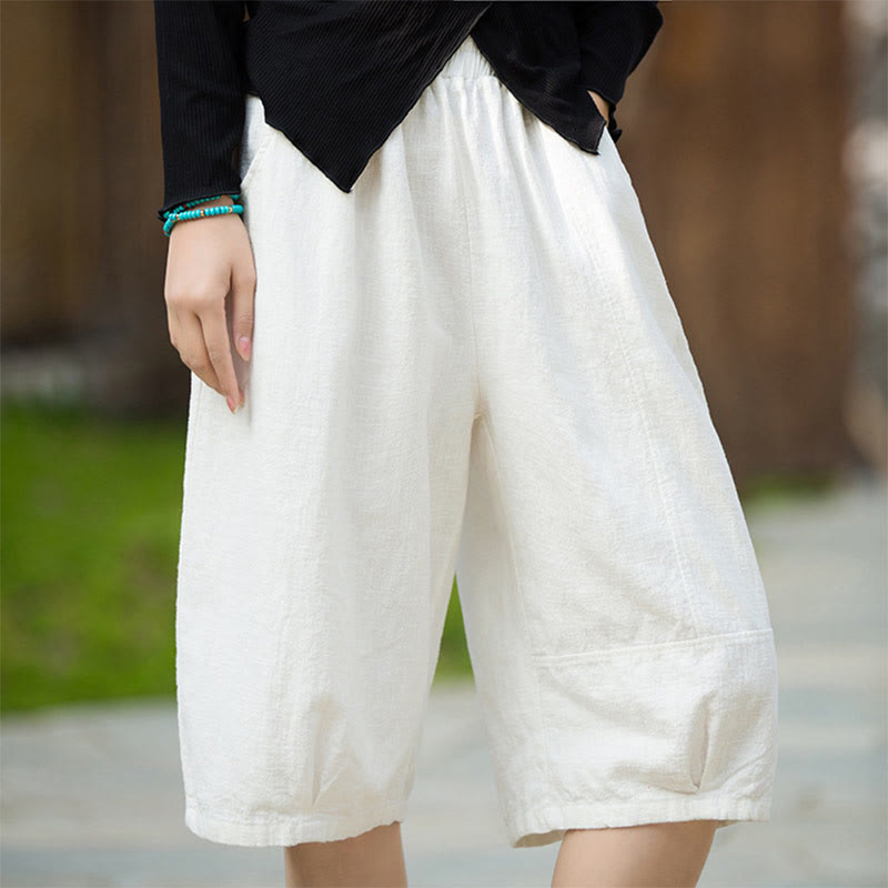 Nimara Ritual Casual Plain Color Cotton Ramie Women's Shorts With Pockets