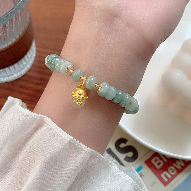 Nimara Ritual Strawberry Quartz Cyan Jade Lucky Cat Beads Healing Bracelet