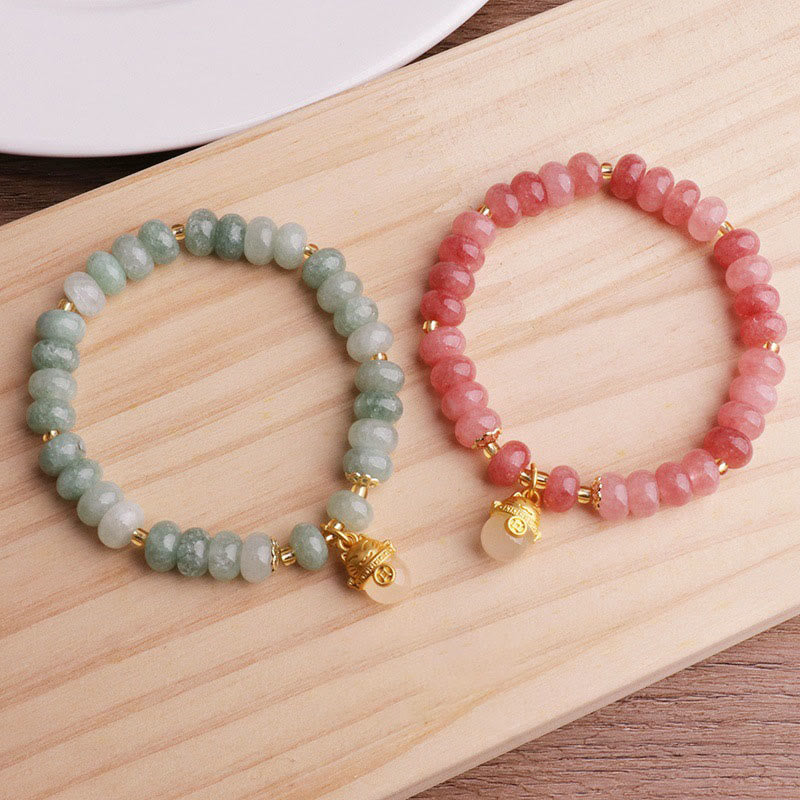 Nimara Ritual Strawberry Quartz Cyan Jade Lucky Cat Beads Healing Bracelet