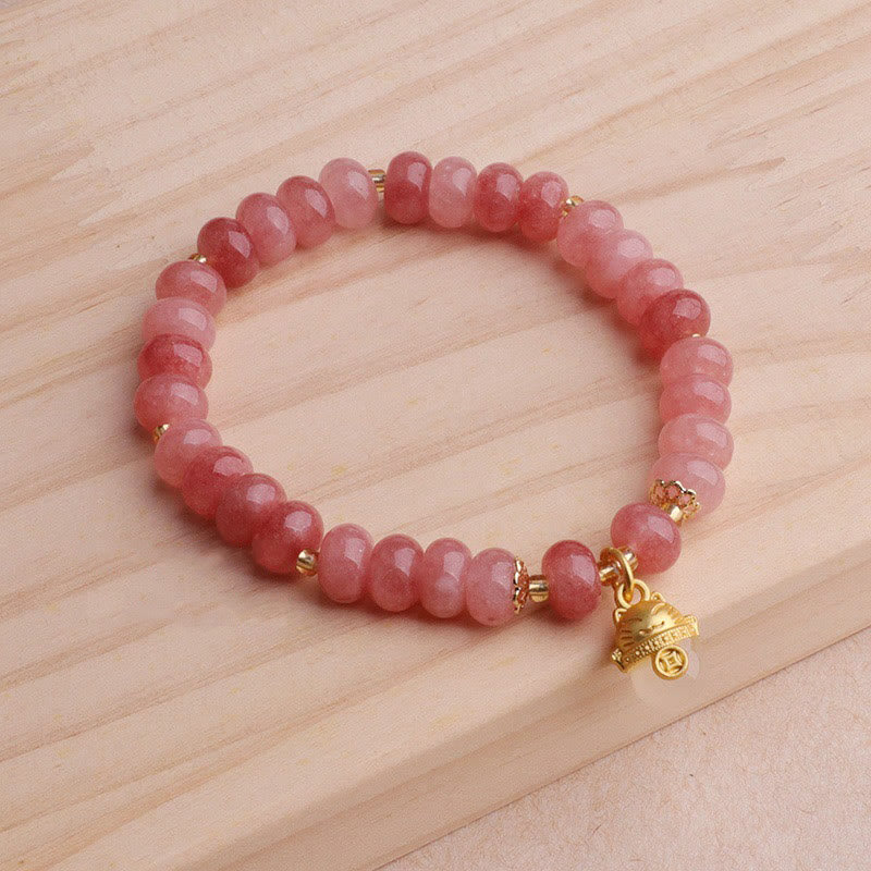 Nimara Ritual Strawberry Quartz Cyan Jade Lucky Cat Beads Healing Bracelet