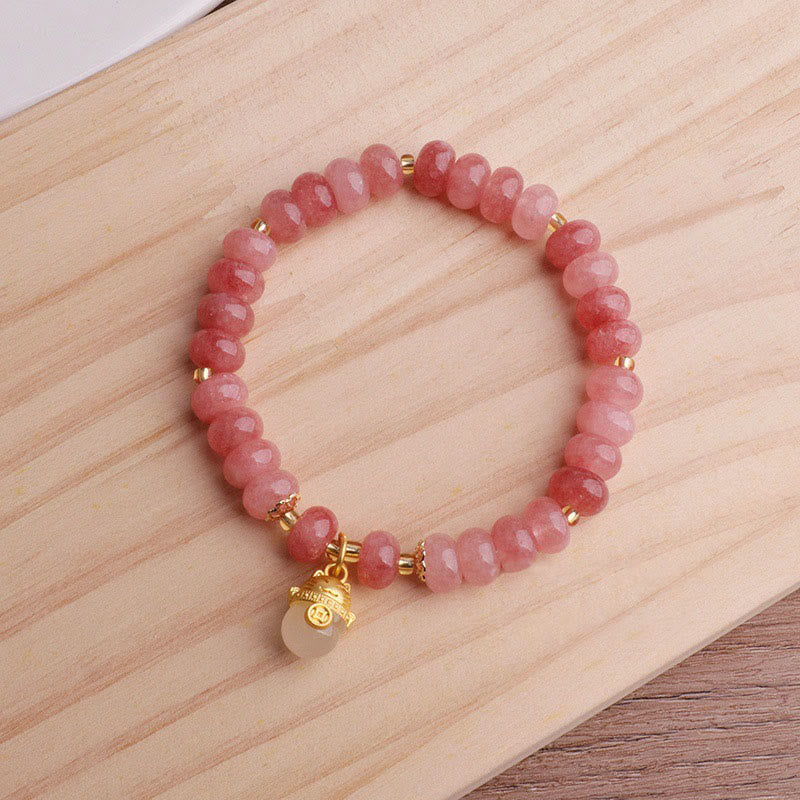 Nimara Ritual Strawberry Quartz Cyan Jade Lucky Cat Beads Healing Bracelet