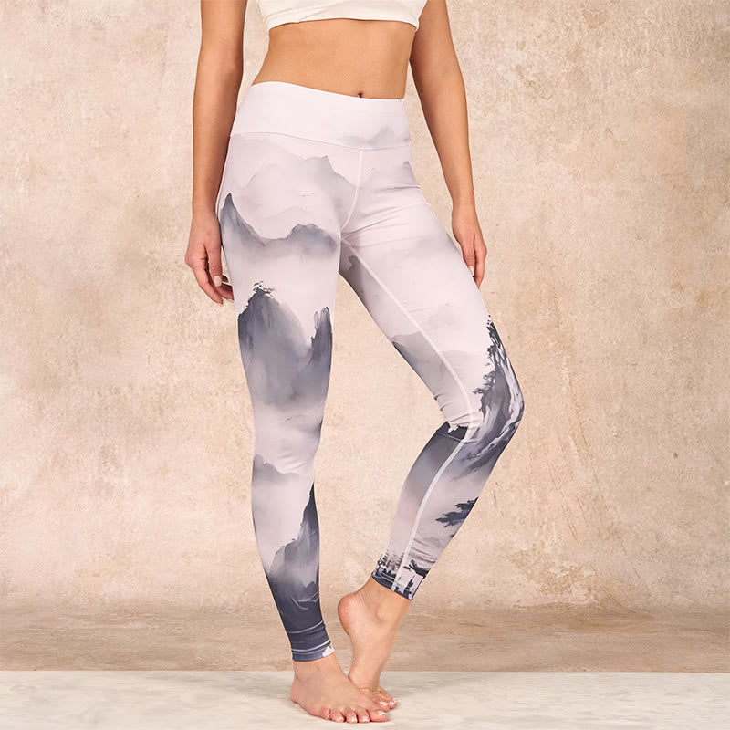 Nimara Ritual Splash-ink Landscape Painting Print Fitness Leggings Women's Yoga Pants