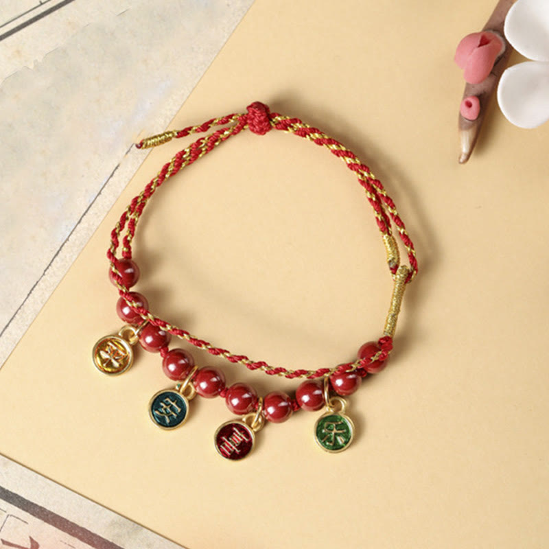Nimara Ritual Cinnabar Peace And Joy Red String Adjustable Blessing Braided Bracelet