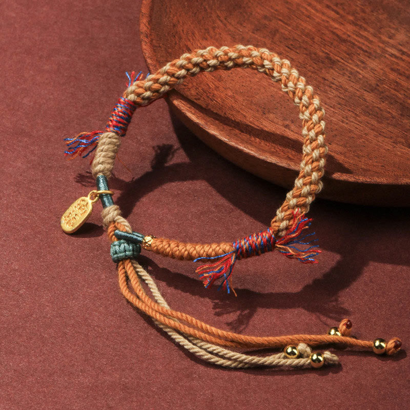 Nimara Ritual Tibetan Hand-woven Colored Rope Adjustable Tassels Nafu Luck Bracelet