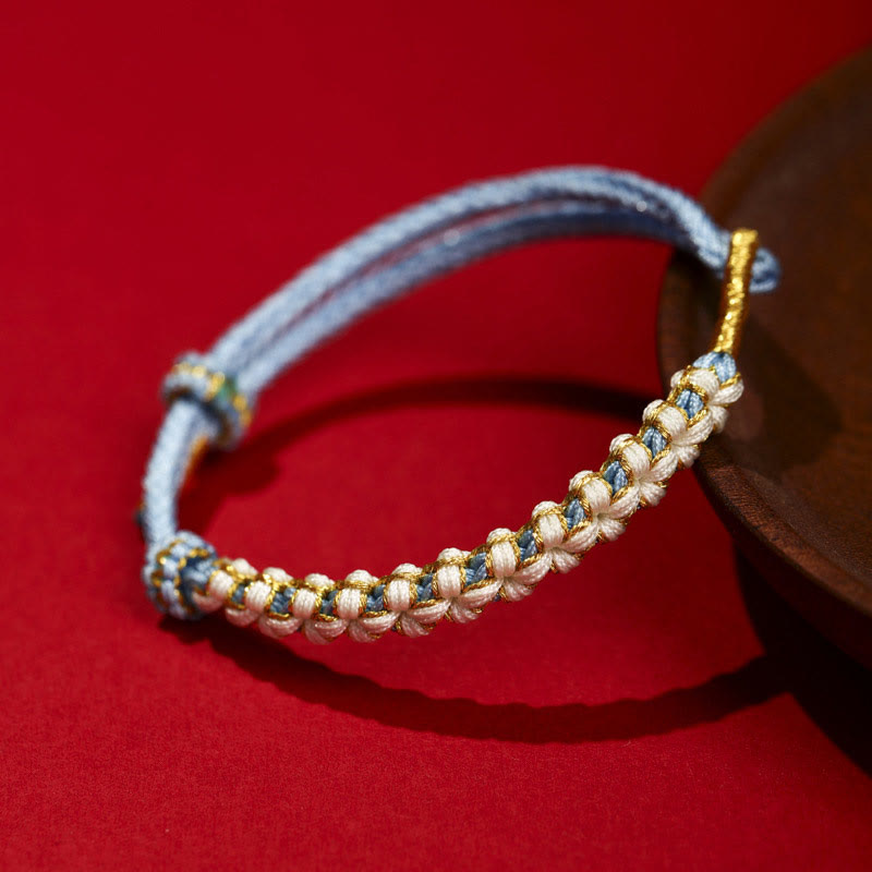 Nimara Ritual Tibetan Gold Thread Colorful Peach Blossom Knot Connection Braided Bracelet