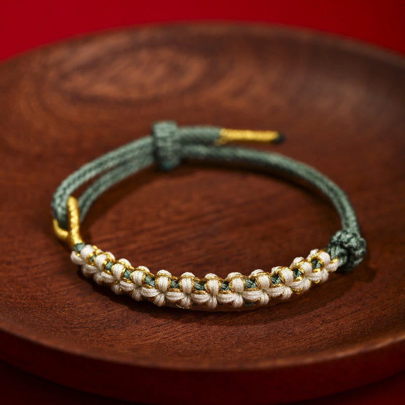 Nimara Ritual Tibetan Gold Thread Colorful Peach Blossom Knot Connection Braided Bracelet