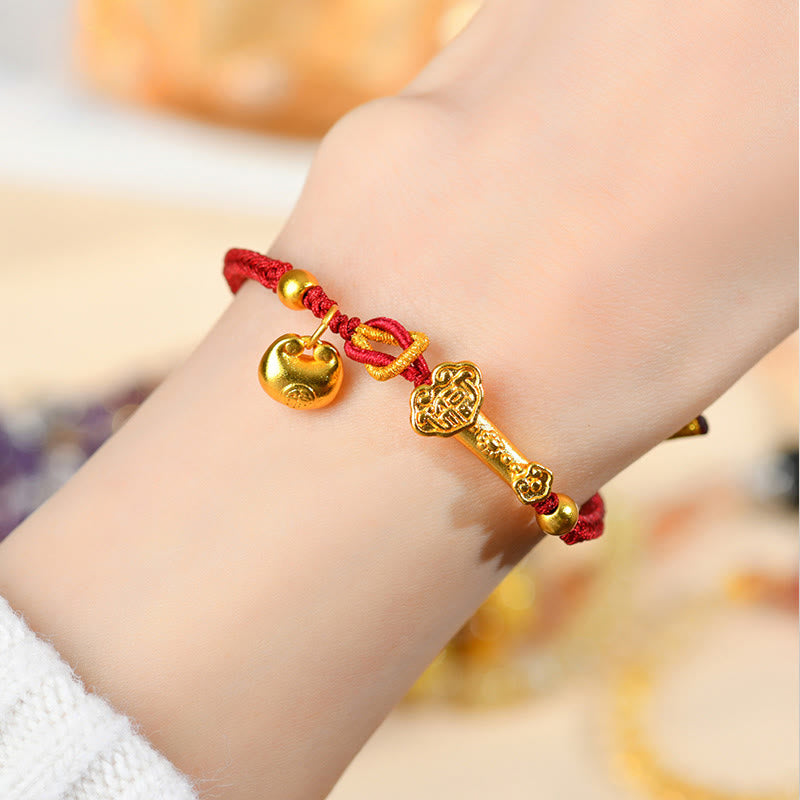 Nimara Ritual Red String Fu Character Ingot Ruyi Stick Luck Braided Bracelet