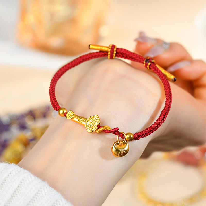 Nimara Ritual Red String Fu Character Ingot Ruyi Stick Luck Braided Bracelet