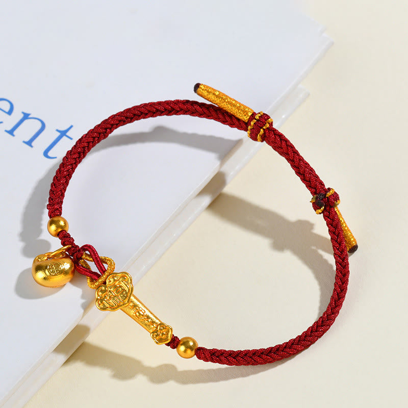 Nimara Ritual Red String Fu Character Ingot Ruyi Stick Luck Braided Bracelet