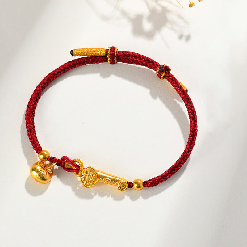 Nimara Ritual Red String Fu Character Ingot Ruyi Stick Luck Braided Bracelet