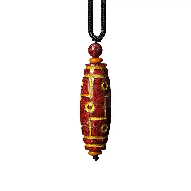 Nimara Ritual Cinnabar Nine-eye Dzi Bead Blessing Necklace Pendant