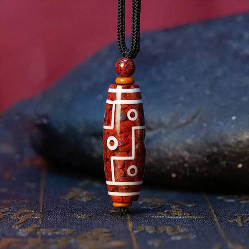 Nimara Ritual Cinnabar Nine-eye Dzi Bead Blessing Necklace Pendant