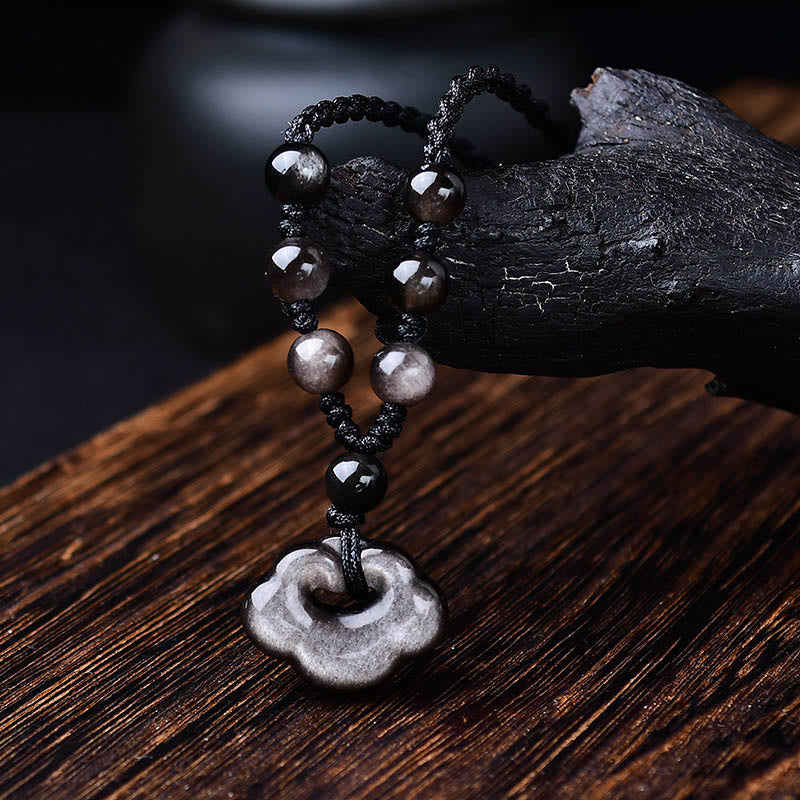 Nimara Ritual Natural Silver Sheen Obsidian Auspicious Clouds Protection Soothing Necklace Pendant