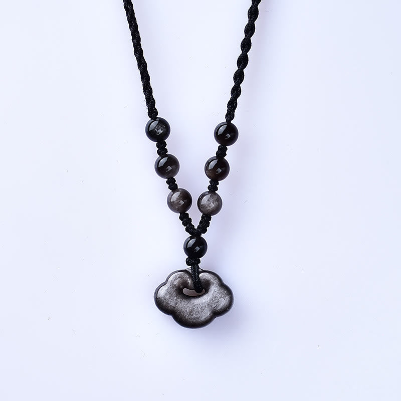 Nimara Ritual Natural Silver Sheen Obsidian Auspicious Clouds Protection Soothing Necklace Pendant