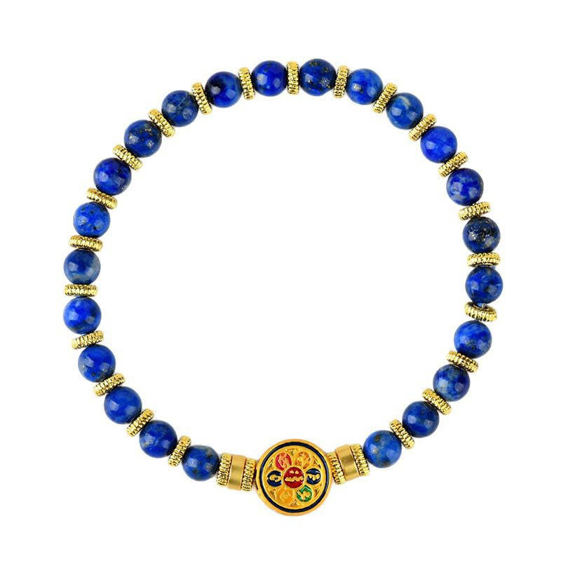 Nimara Ritual Natural Lazurite Om Mani Padme Hum Bead Balance Bracelet