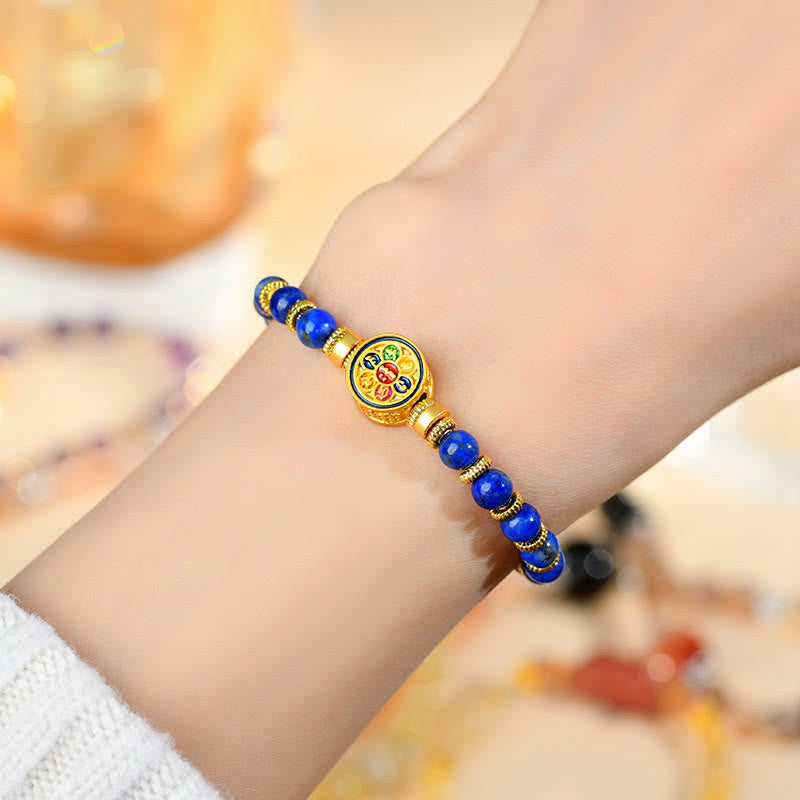 Nimara Ritual Natural Lazurite Om Mani Padme Hum Bead Balance Bracelet