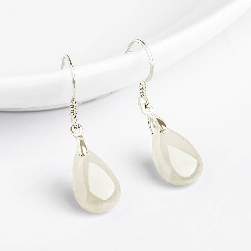 Nimara Ritual 925 Sterling Silver Jade Water Drop Pattern Luck Prosperity Dangle Earrings